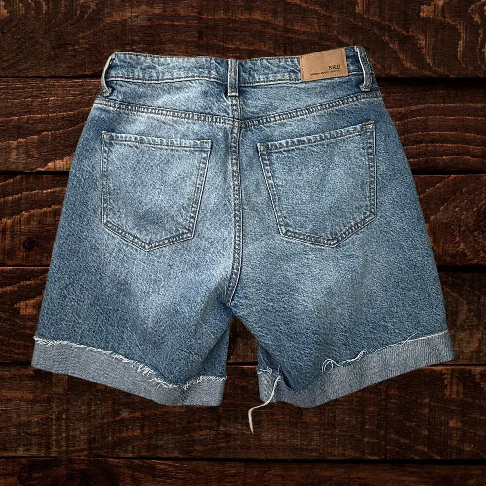 BKE Parker Cuffed High Rise Distressed Bermuda Denim Shorts Size 25